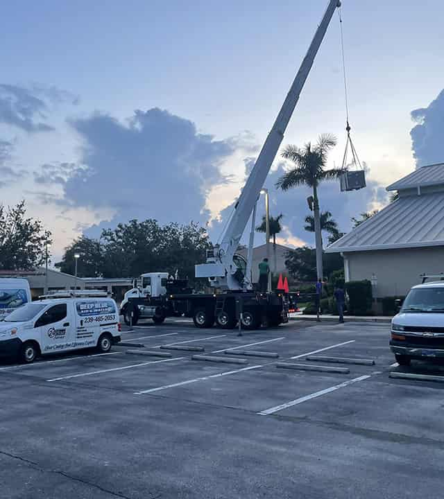 Commercial AC rooftop installation.