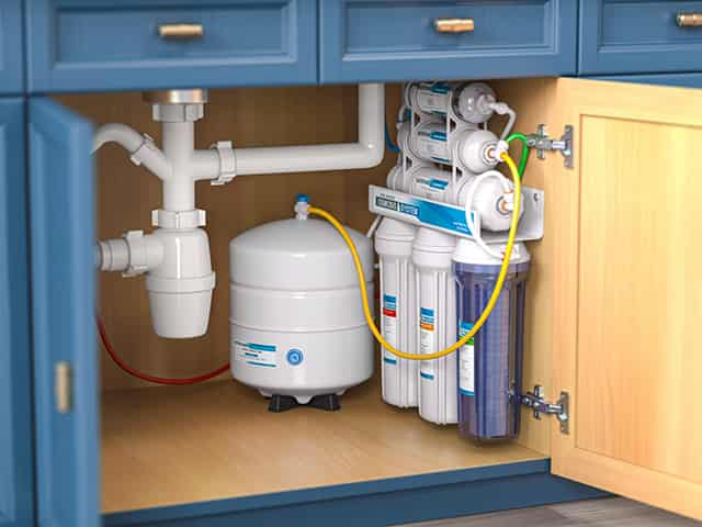 Reverse osmosis system under sink.